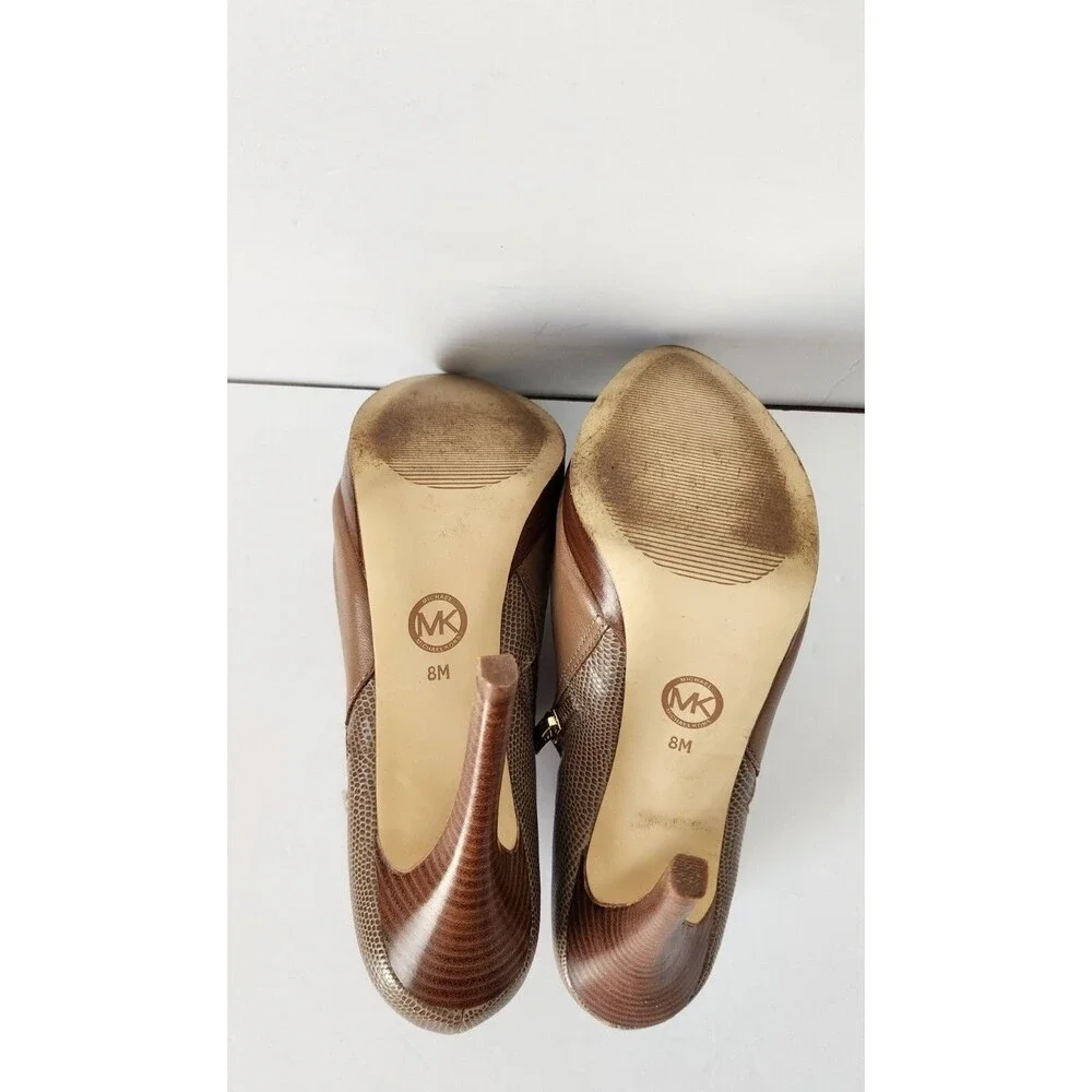 Women's Michael Kors York Double Zip Booties 8 M Dune Leather High Heels Shoes
